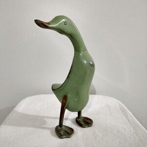 Dcuk Primitive Bamboo Root Hand Painted Wood Sage Green 11.5" tall Duck